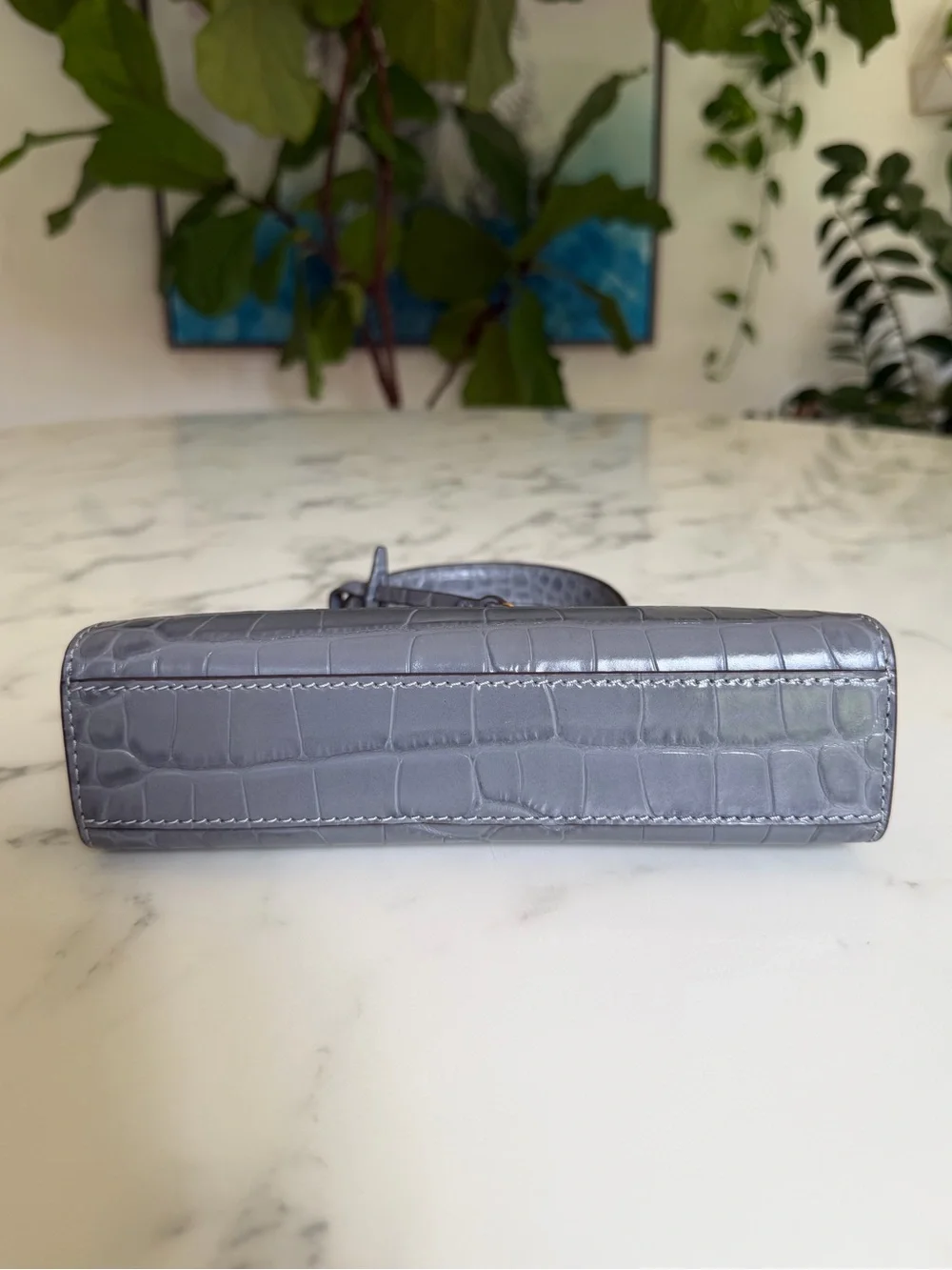 Tory Burch Lee Radziwill Petite Bag in Zinc Gray Crocodile Croc Embossed Leather